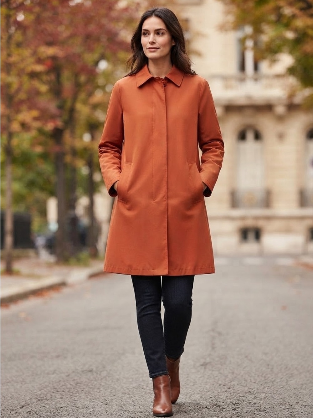 ESPRIT VTG 90s Rust Orange Fall Winter Trench Coat with Black Fleece Lining